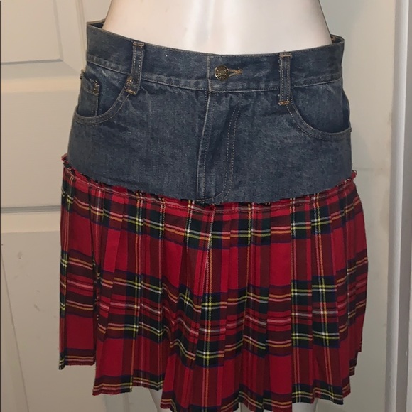 Design lab denim and plaid pleated skirt - Picture 2 of 3